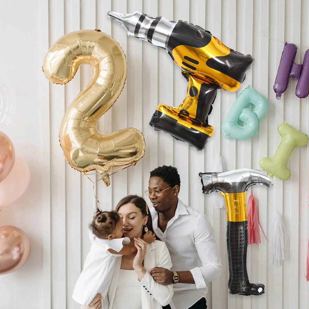 

12 Pcs Tool Aluminum Film Balloon Party Balloons Birthday Decor Boys Construction Prop Foil Supply Supplies