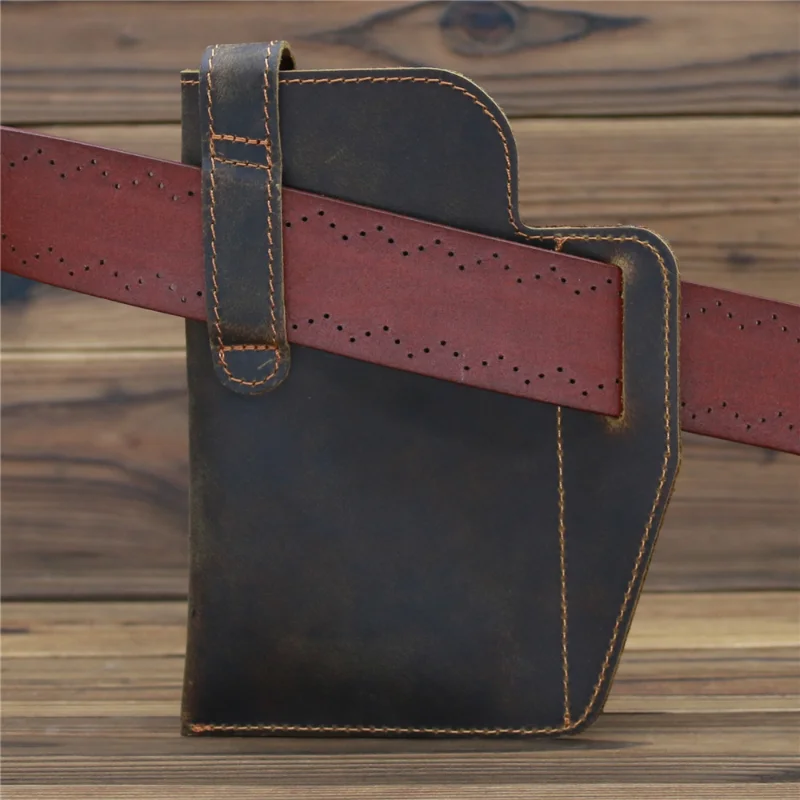 Waistpack New Vintage Mobile Phone Bag Crazy Horse Leather Men's Vertical Top Layer Cowhide Source