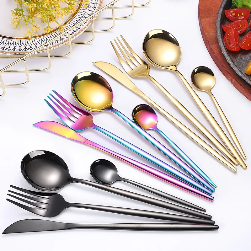 

4pcs Gold Dinnerware Set Stainless Steel Black Dinnerware Set Knife Fork Spoon Teaspoon Cutlery Set Kitchen Silverware Set