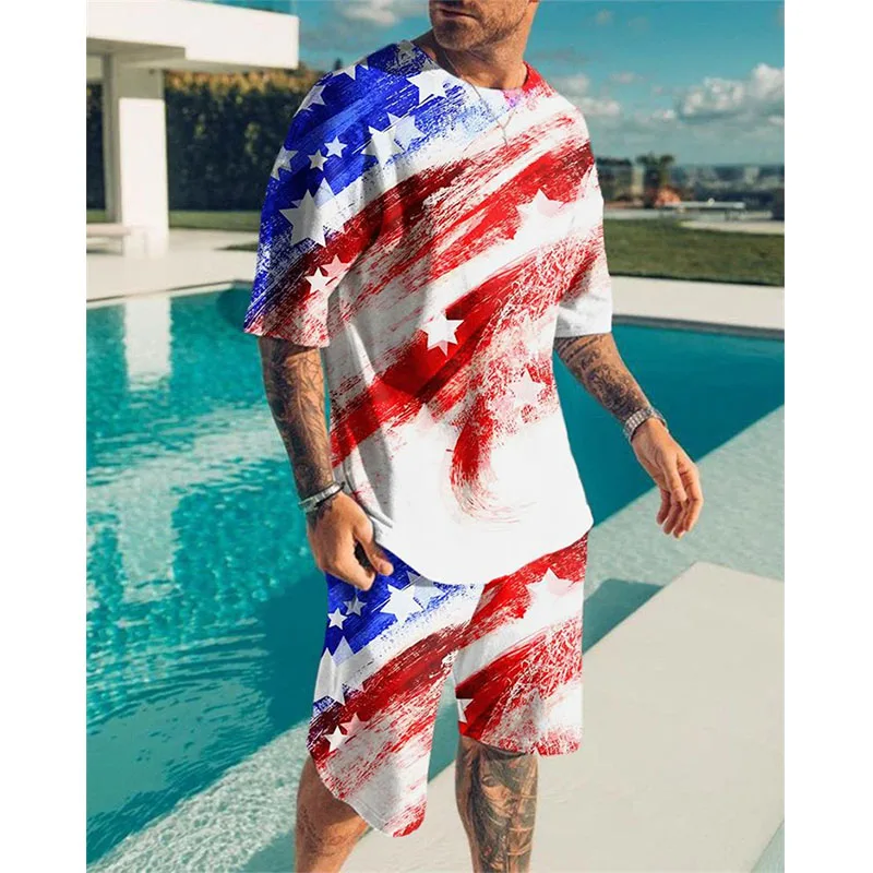 

Summer Suits for Men Sets Causal Short Sleeve Tshirt Beach Shorts Sportswear Man O-neck T-shirt 2-piece Tracksuits Clothing