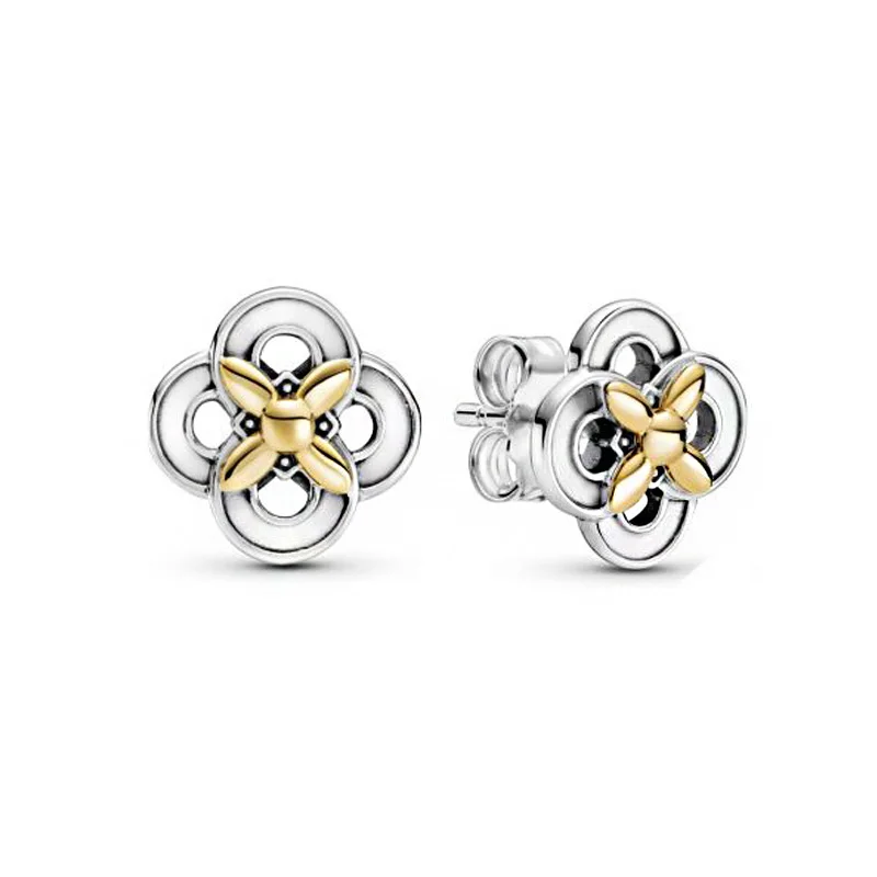

Comfortable to Wear Dazzling Daisy Two Tone 14K Gold Flower Stud Earrings for Women 925 Sterling Silver Original