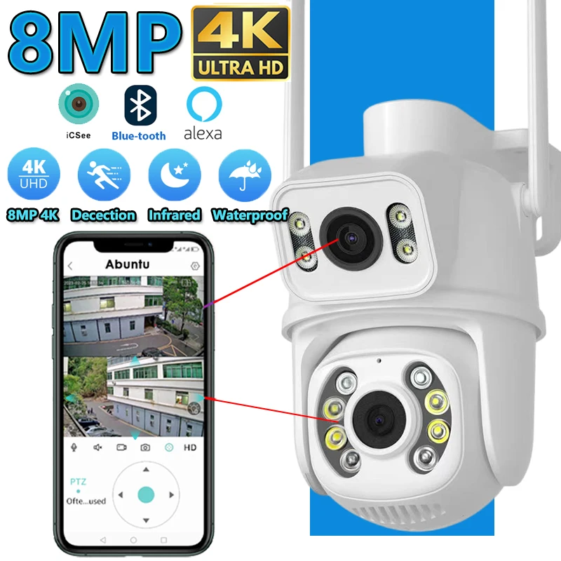 

8MP 4K WIFI IP Camera Dual Lens PTZ Surveillance Camera Outdoor Waterproof Security Portection IR Color Night Vision Smart Home