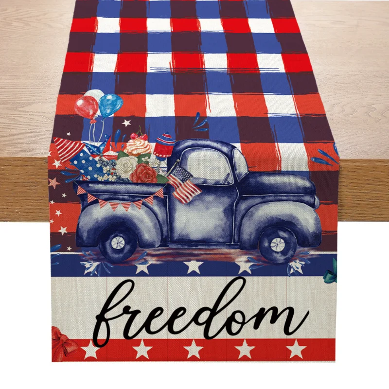 

American Independence Day Festive Table Flag Coffee Table Decor Heat Insulation Fashion Simple Linen Material Printed Tablecloth
