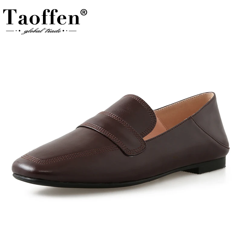 

Taoffen Size 33-43 Real Leather Flats Shoes Women Shallow Slip On Casual Ins Fashion Daily Outdoor Spring Ladies Footwear