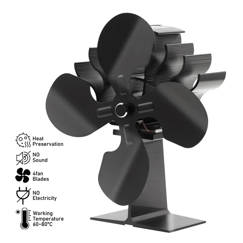 

4 Blade Heat Powered Stove Fan for Wood Log Burner Fireplace Quiet Environmental Fan Heater Efficient Heat Distribution Warm Air