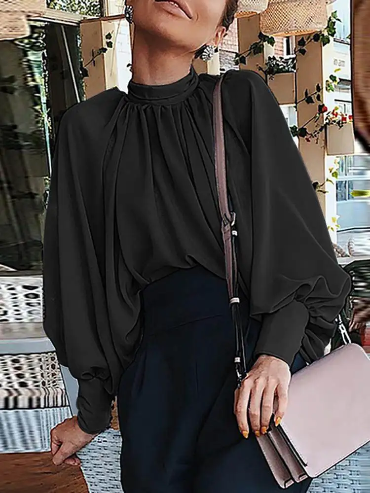 

VONDA Elegant Fashion Female Casual Baggy Party Blusas Women Long Lantern Sleeve Office Blouse Solid Shirt Tunic Chemise Tops