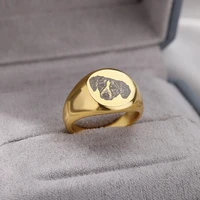 custom signet pet photo rings for women men personalized round cute cat dog picture ring goth stainless steel jewelry gift 2022