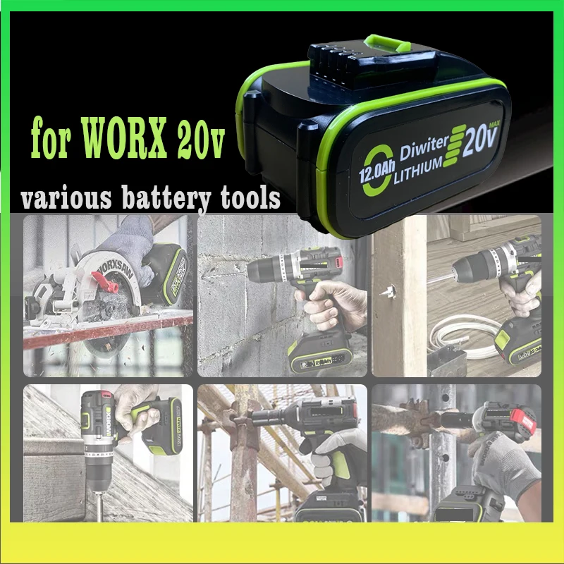 Фото Сменный аккумулятор WORX 20V, совместимый с WA3551, WG630, WG629, WX372 и т.д. Зеленый аккумулятор для электроинструментов с 4-контактным разъемом. №5