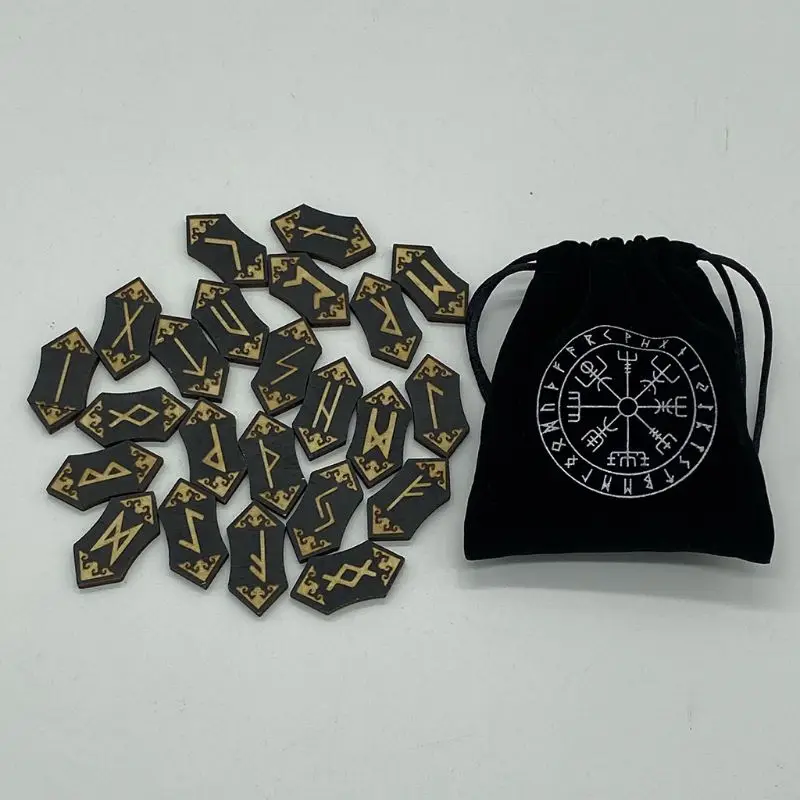 

25pcs/set Handmade Wooden Viking Runes Kit Symbols Beads Gypsy Rune Divination