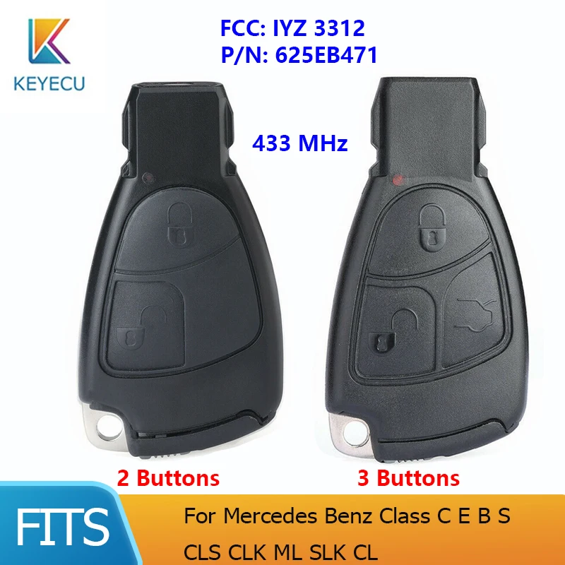 

KEYECU IYZ 3312, 625EB4712 для Mercedes Benz Class C E B S CLS CLK ML SLK CL 2 / 3 кнопочный умный дистанционный ключ 433 МГц