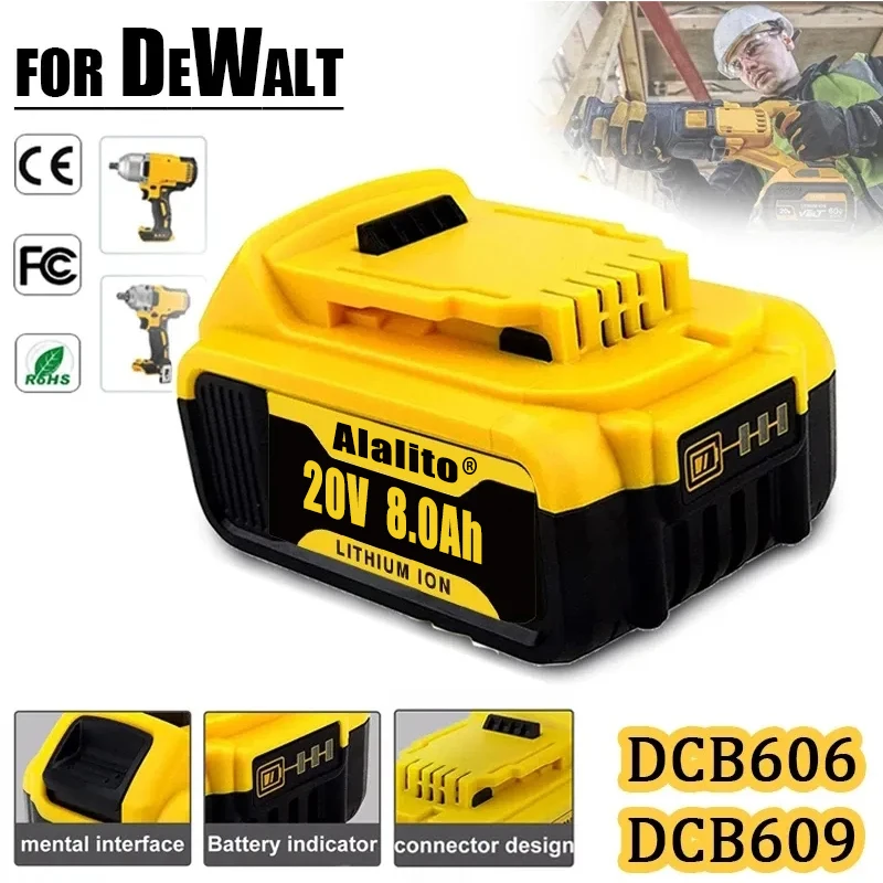 

Original DCB200 20V 8000mAh Lithium Replacement Battery For Dewalt 18V DCB184 DCB200 DCB182 DCB180 DCB181 DCB182 DCB201 DCB206