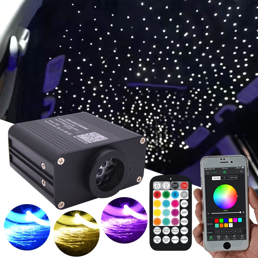 16W Twinkle RGBW Fiber Optic Star Ceiling Lights Kit Smartphone APP Control Car Roof Starry   Sky Fiber Optic Light