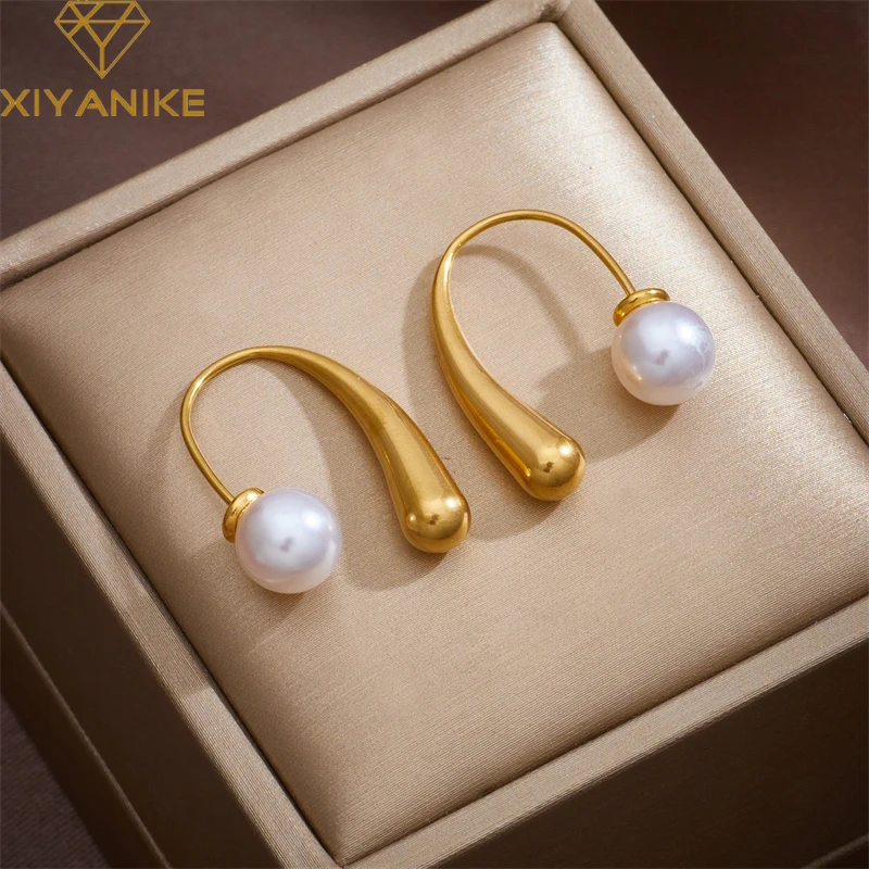 XIYANIKE 316L Stainless Steel Earrings for Women Freshwater Pearls Gold Color Trendy Design Charming Party Jewelry Gifts Серьги