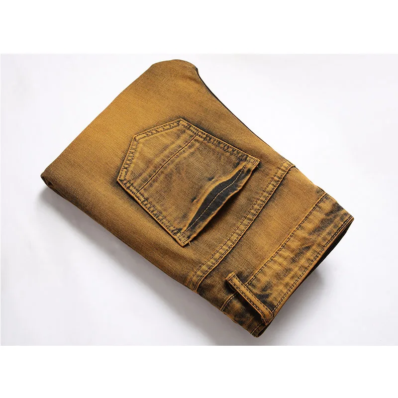 High Quality Fashion Vintage Biker Jeans Men's Cotton Casual Straight Distressed Denim Trouser Pants Stretch Ripped Jeans Men