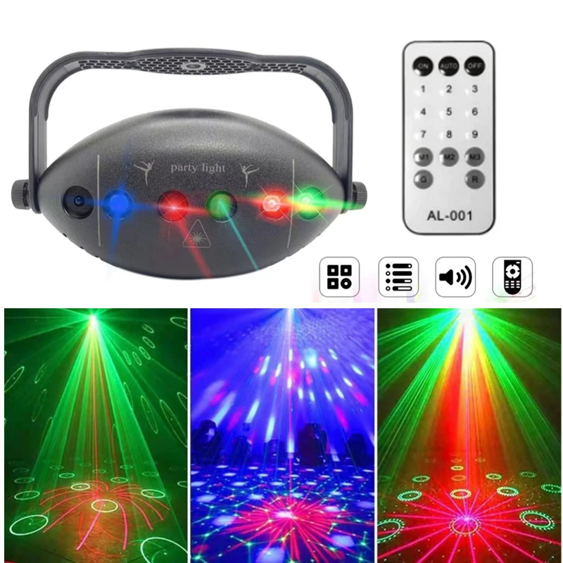 Remote Control Mini DJ Disco Laser Light Projector LED UV Sound controlled Bar KTV Stage Effect Wedding Xmas Holiday Party Atmos