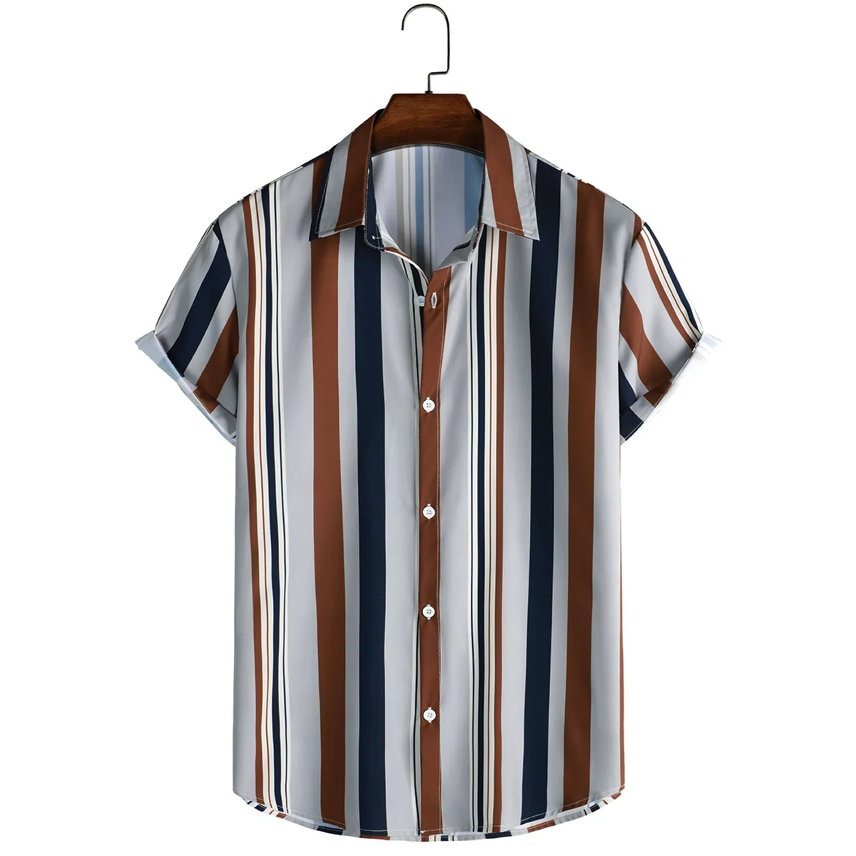 Men's Casual Shirt Button Up Stripe Lapel Shirts For Men Short Sleeve Men Tops Holiday Daily Shirts