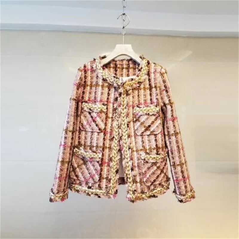 Spring jackets women's autumn new tweed short coat ladies temperament loose and thin clothes pink blue