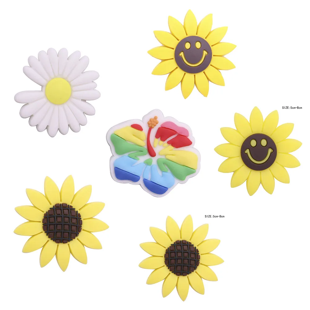 

1PCS PVC Cute Cartoon Shoe Charms Kawaii Colorful Sunflower Chrysanthemum Smile Face Flower Silicone Crocs Slipper Accessories