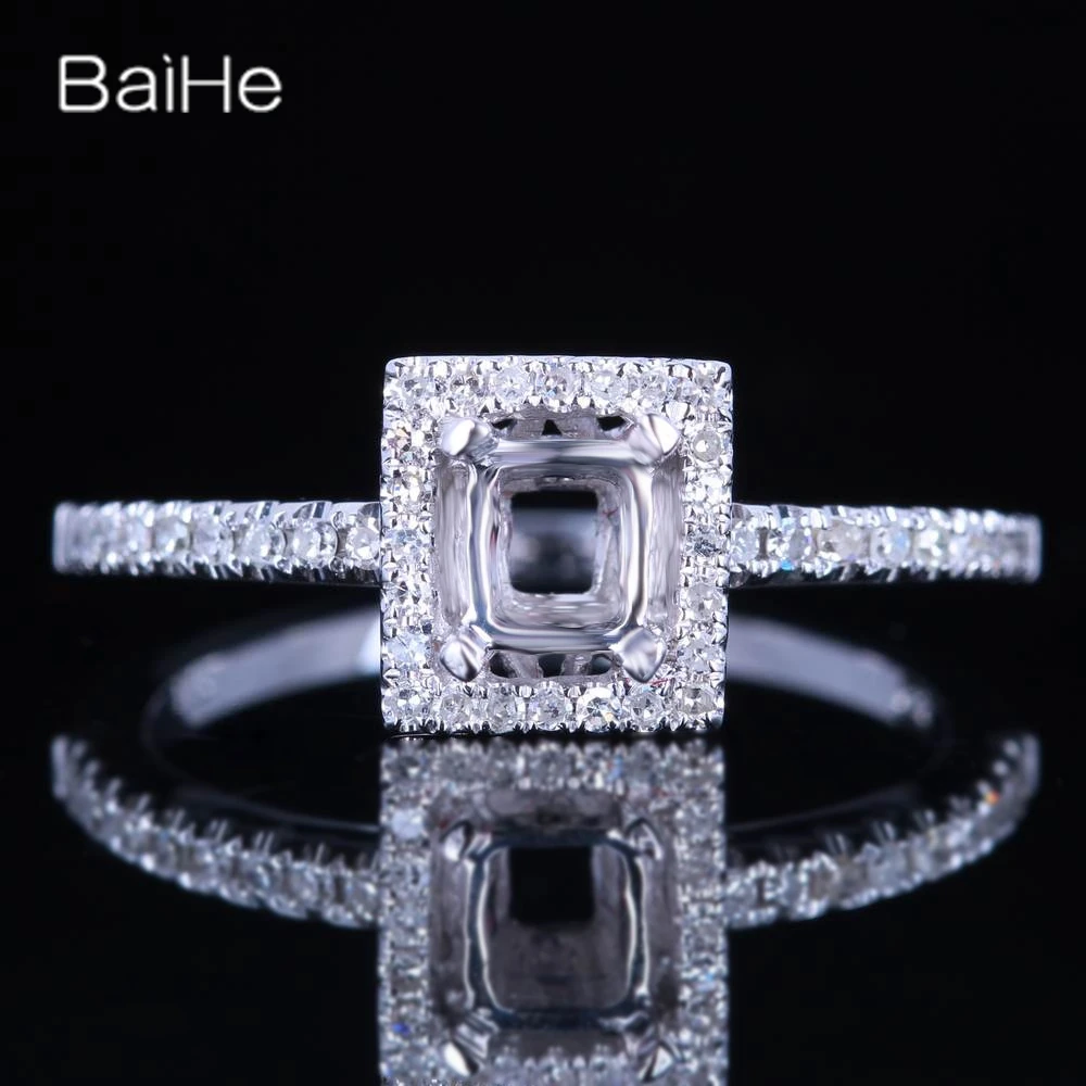 

BAIHE Solid 10K White Gold Certified Cushion Wedding Women Trendy Fine Jewelry Elegant unique Semi Mount Ring