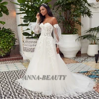 anna sweetheart three quarter wedding dresses a line lace appliques court train robe de soir%c3%a9e de mariage custom made
