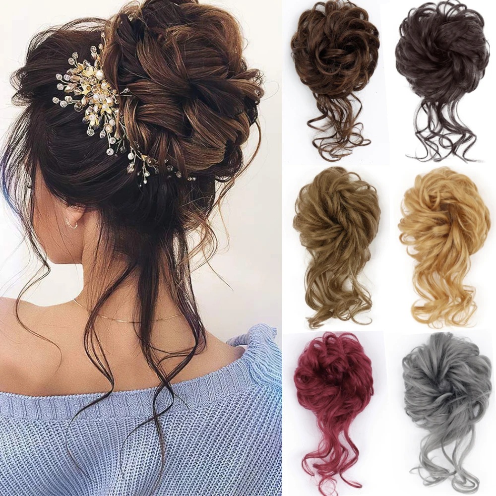 

AZQUEEN Synthetic Curly Chignon With Elastic Band Scrunchies Messy Hair Bun Updo Hairpieces Extensions for Women