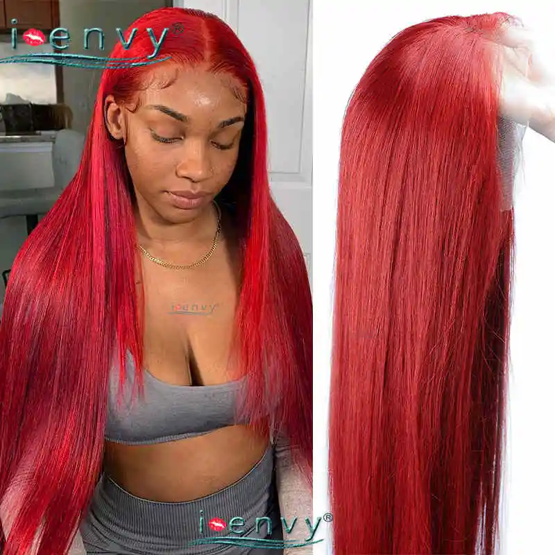 

Цветные Красные кружевные передние парики, человеческие волосы, бордовые, 99J, прямые, 13х4, прозрачные человеческие волосы, кружевные передние, al Wig preprucked Red Wigs