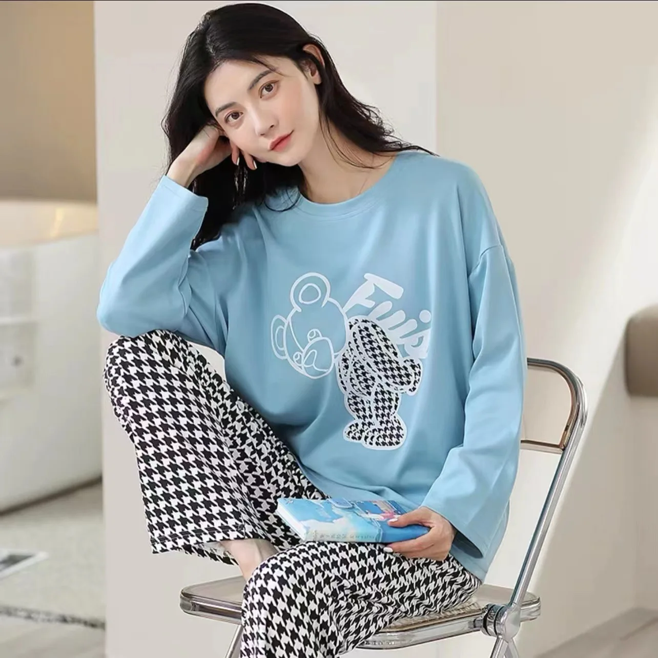 2023 Pajamas Ladies Spring and Autumn Long Sleeve Thin Section Women's Autumn and Winter Large Size Casual Autumn Homewear Set