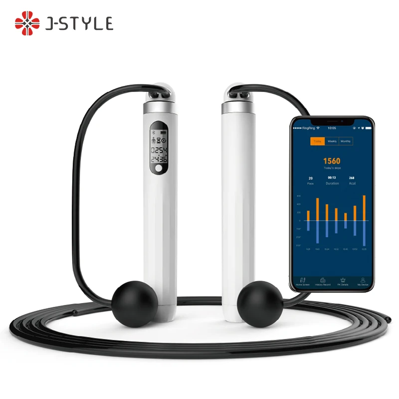 

J-Style 2023B smart app skipping rope with digital calorie counter jumprope adjustable high speed weighted jump rope for fitness