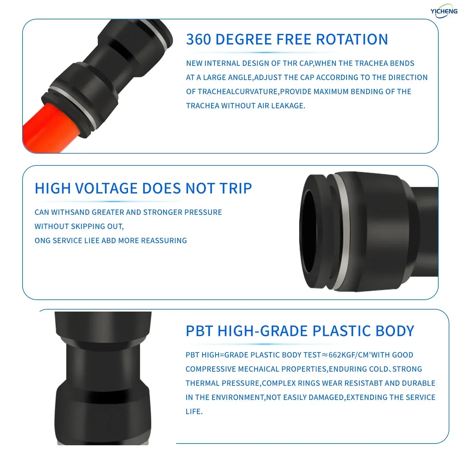 ПНЕВМАТИЧЕСКИЙ шланговый соединитель YICHENG прямой 2 направления наружный диаметр