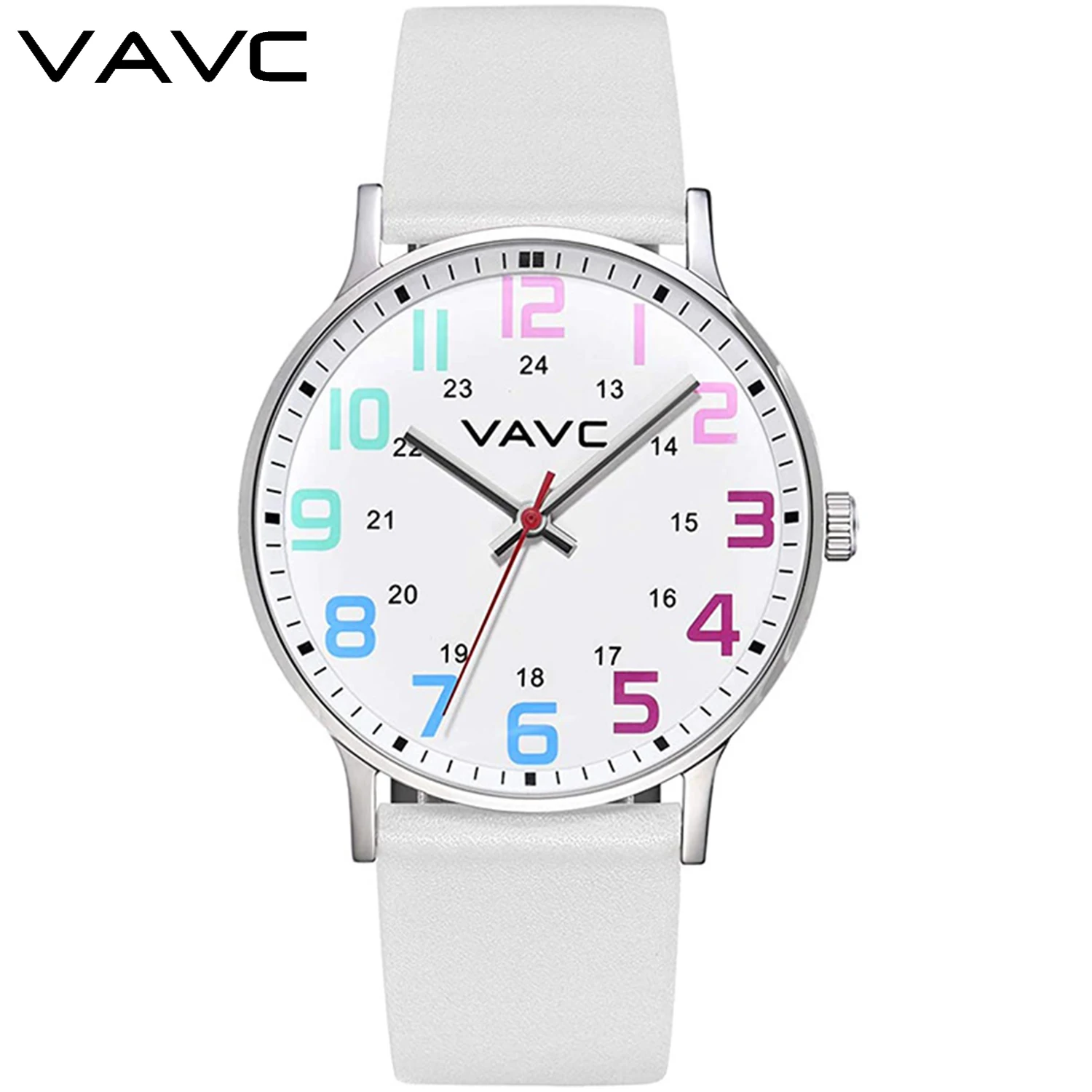 

VAVC Watch for Women Fashion Fourcolor Large Dial Digital Watch Leather Strap Quartz Dress Wristwatches Easy To Read Reloj Mujer