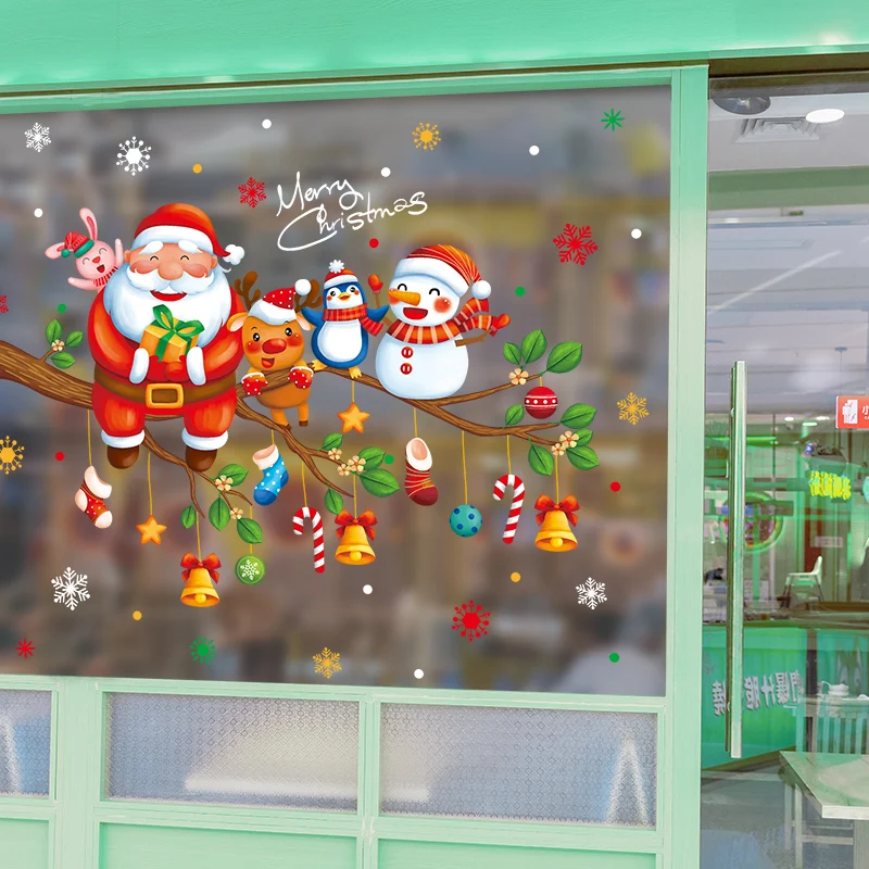 

Christmas Window Stickers DIY Santa Claus Snowman Tree Branch Wall Decals for Living Room Glass New Year Winter Home Decoration