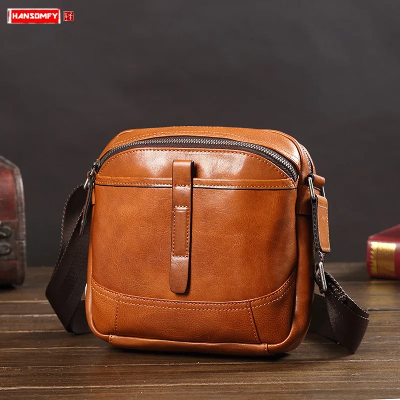 

2022 New Vintage Leather Men's Bag Leather Messenger Bag Business Casual Small Shoulder Bags Outdoor Travel Tide Male Bag Soft