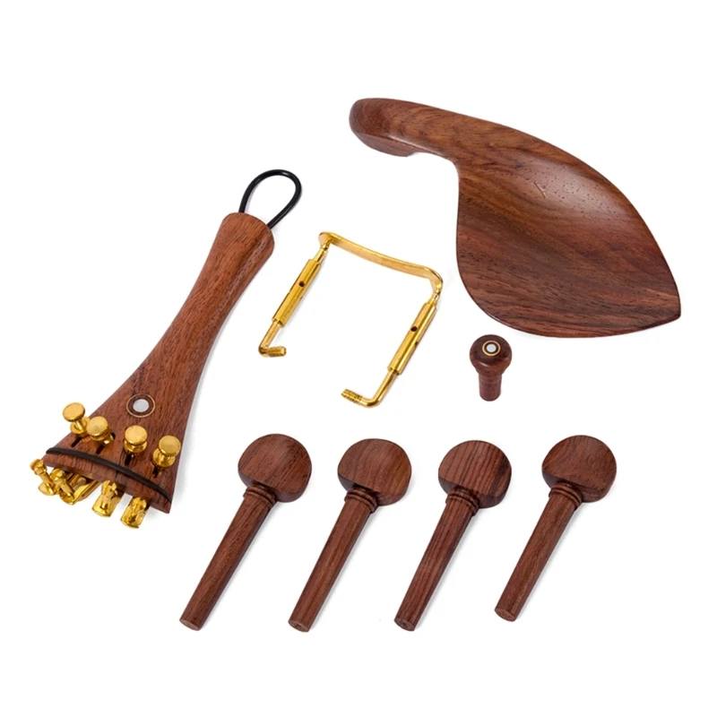 

Wood 4/4 Violin Parts Accessories Set With Chin Rest Endpin Tailpiece Tuning Pegs Ebony Chin Rest for Violin Replacement