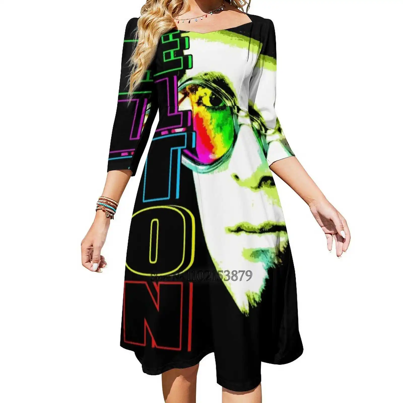 

Платье Elton на завязках с открытой спиной, платье с квадратным вырезом, модное платье с принтом, 6Xl, браслет певица, 80-е годы, 80-х годов