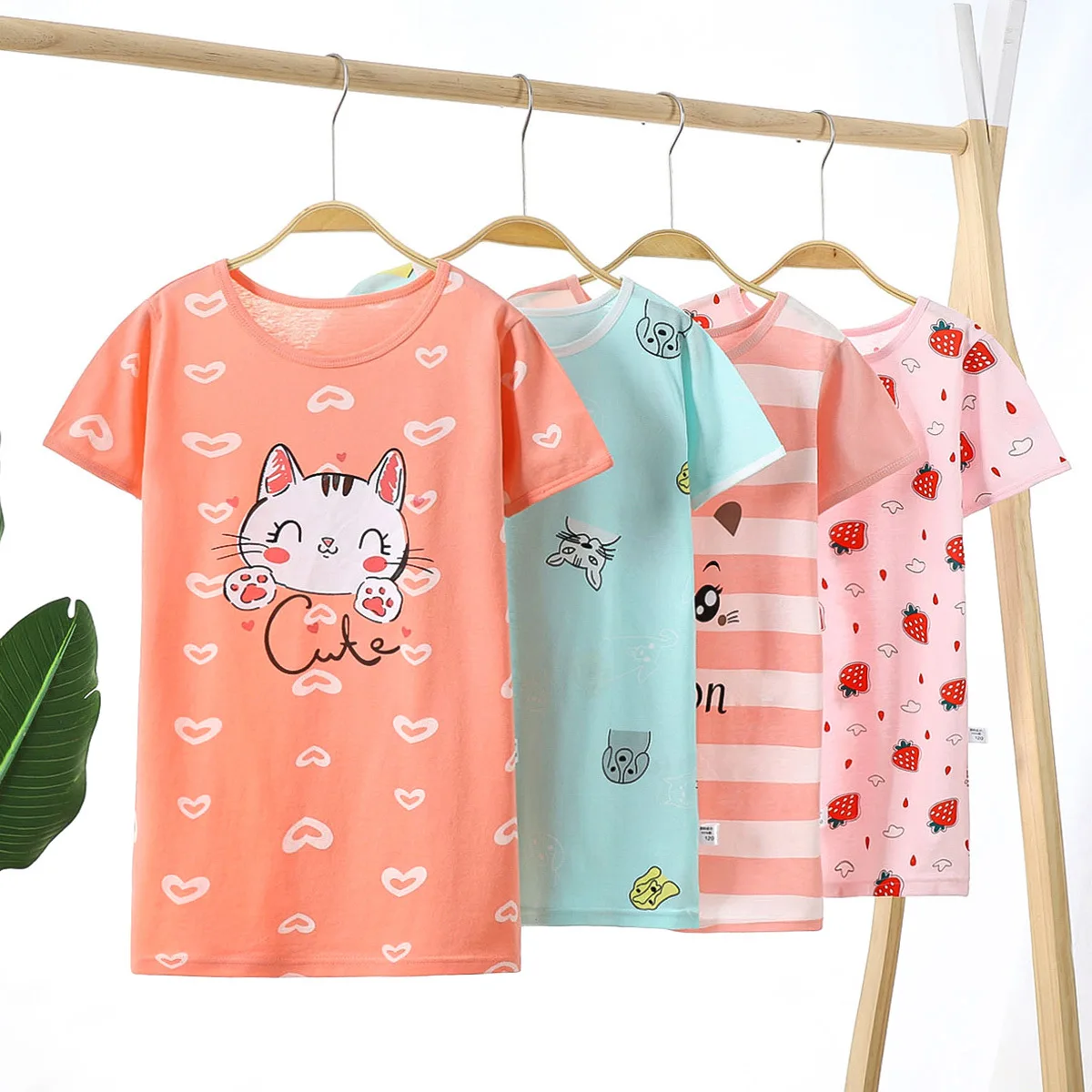 

Детская летняя Ночная рубашка 100% хлопок ночная рубашка с коротким рукавом для девочек Домашняя одежда Детские пижамы Детская семейная одеж...