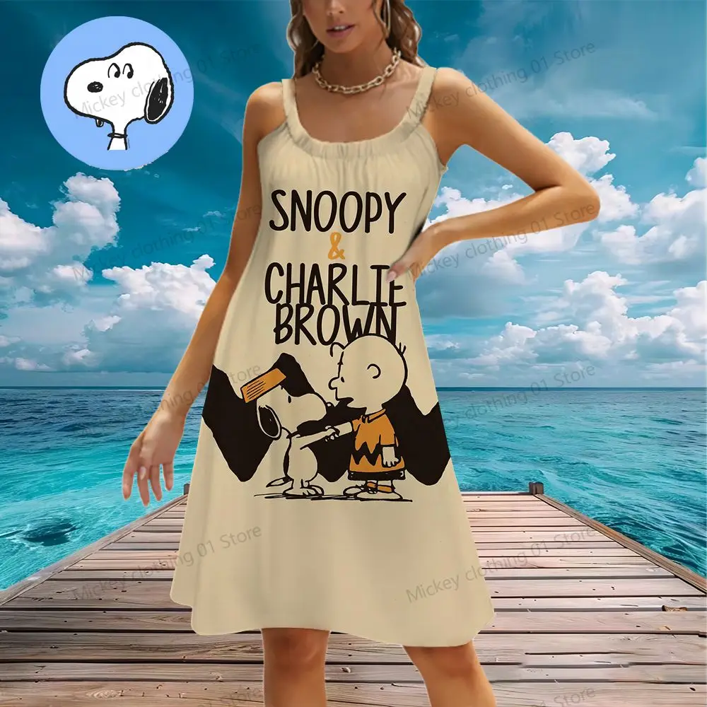 Женские пляжные платья Kawaii Snoopy женское летнее аниме Y2k 2024 элегантное шикарное