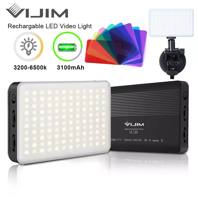 

VIJIM VL120 3200K-6500K Zoom LED Video Light Adjustable Portable Fill Light Vlog Light Conference Lighting Sucktion Kit