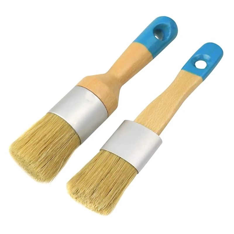 

3 Pcs Natural Bristle Brushes Round & Flat & Pointed Chalk Wax Brush for Hobby Paint, Faux & Wax Finishing, Stenciling