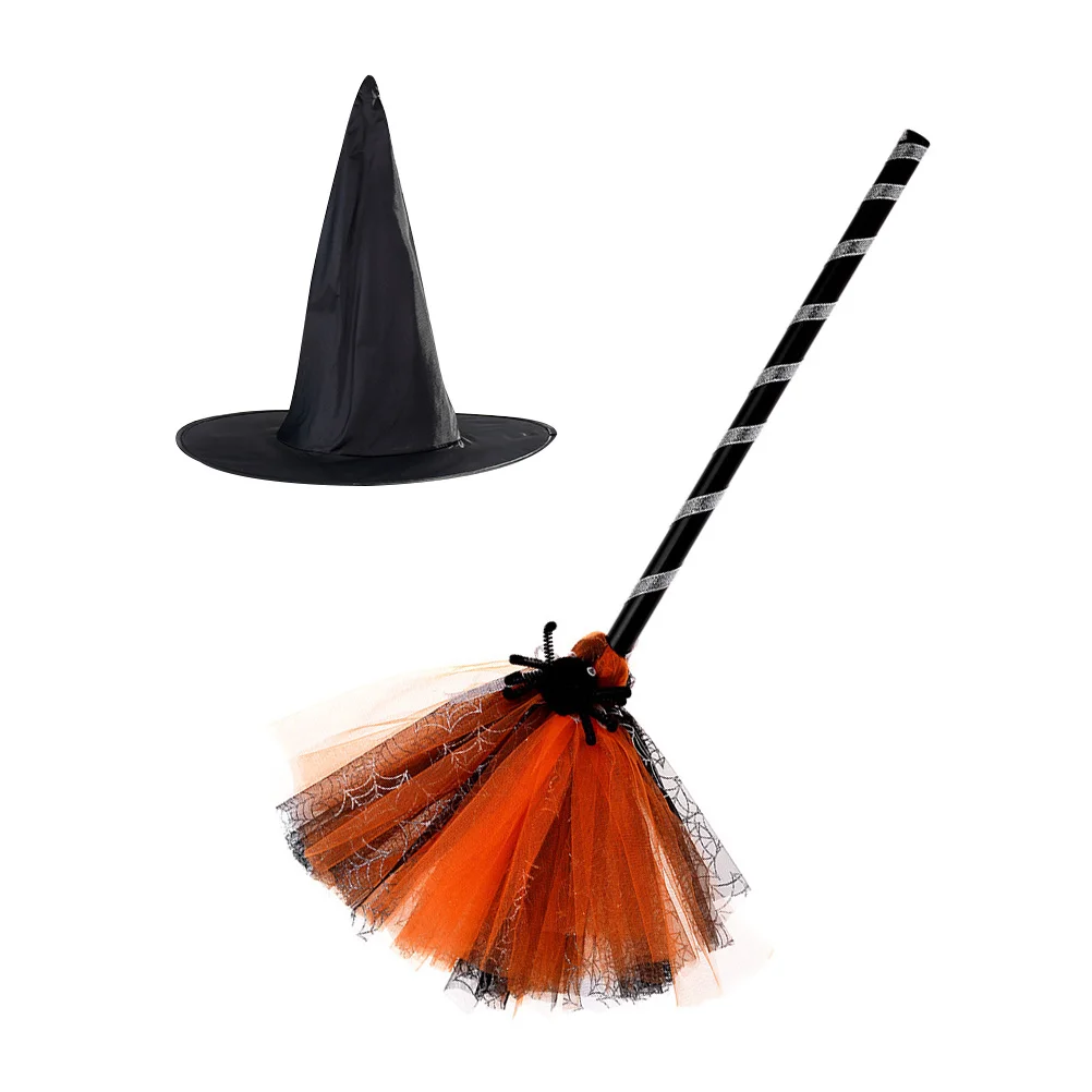 

1 Set Halloween Witch Hat Broom Kit Cosplay Props Halloween Party Supplies