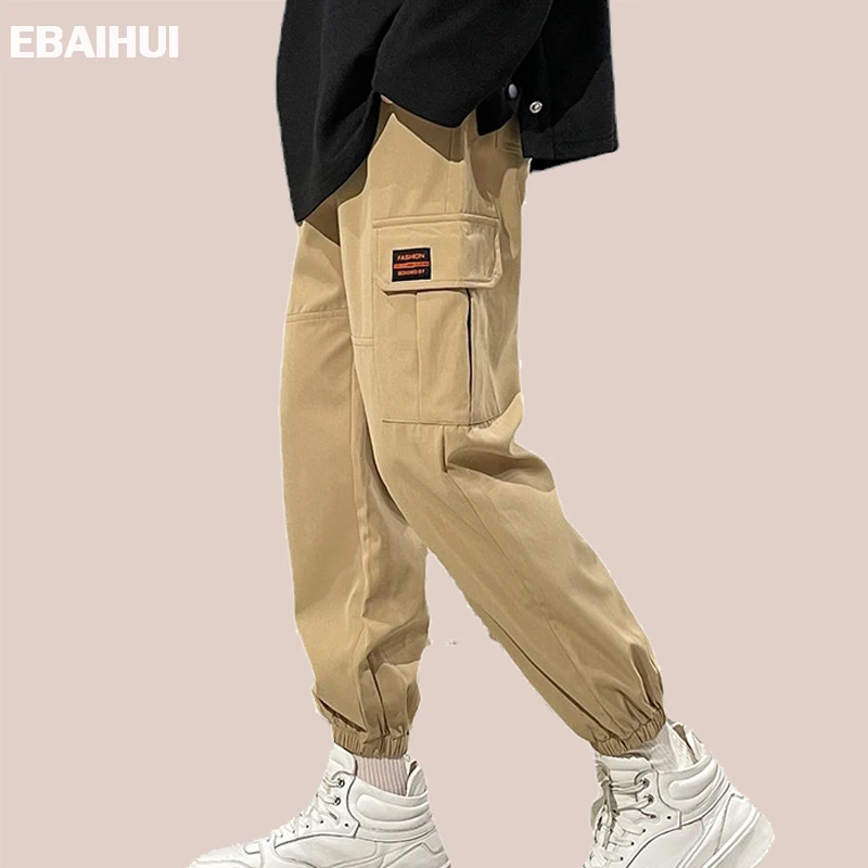 EBAIHUI Men's Workwear Pants Kaki Hip Pop Trousers Loose Elastic Opening Multi-pocket Harem Pants Casual Handsome Low Waist Pant