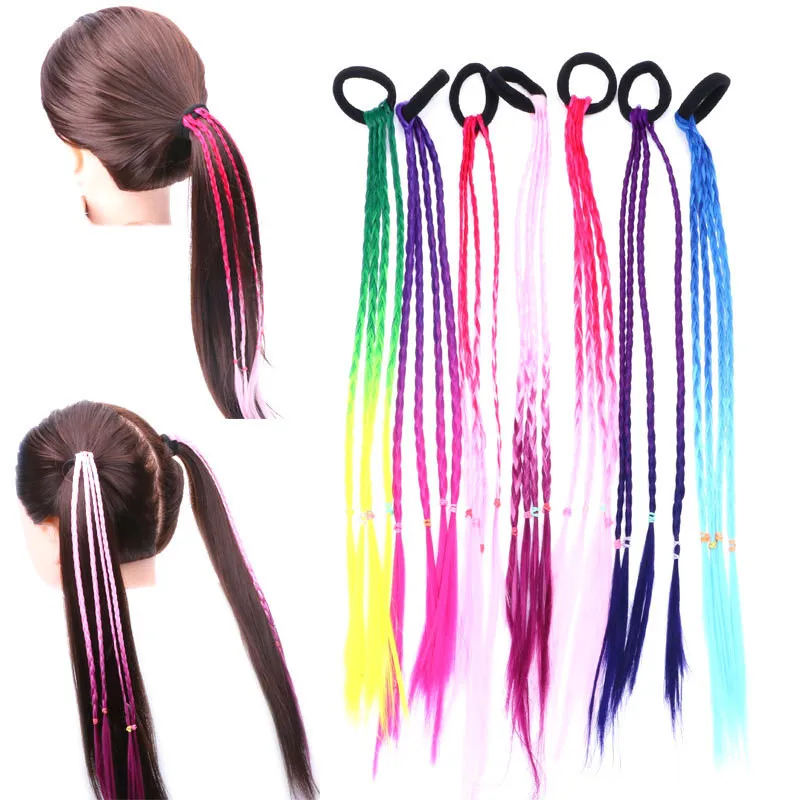 

Wig Ponytail Hair Ropes for Children Girls Four Twist Braided Colorful Gradient Elastic Hair Band Rubber Hair Accessories 1Pc