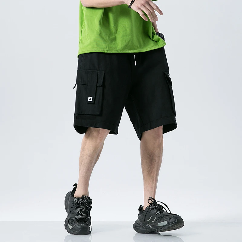 Шорты-карго мужские с завязкой модные штаны до колена хлопок цвет хаки рабочая