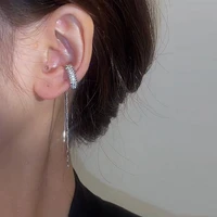 european and american style micro inlaid zircon c shaped tassel ear clip bone female niche design simple no ear hole ear clip