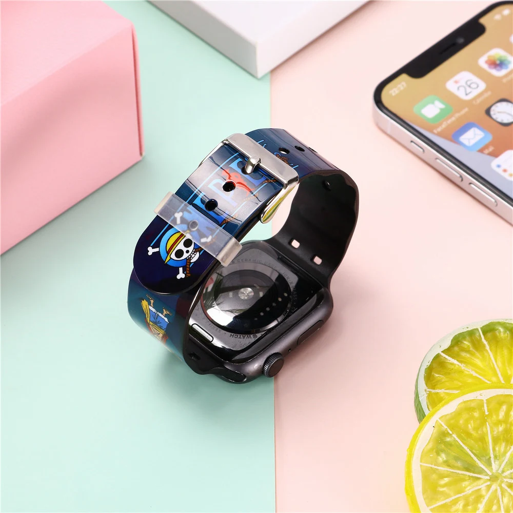 Anime One Piece Luffy zoro Silicone Strap for Apple Watch Band 44 45 42 40 38 41 Bracelet IWatch Color Apple Watch 7 6 5 3