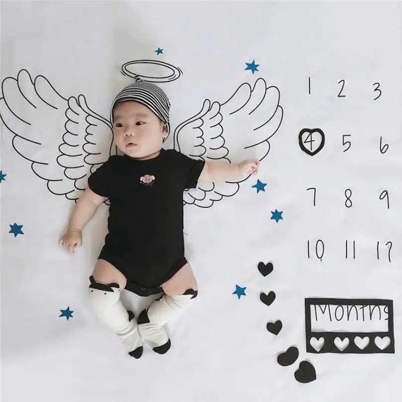 

Photography Infant Growth Newborn Unisex Cotton Soft Blanket Baby Number Monthly Milestone Photo Blankets Fotografia Acessorios