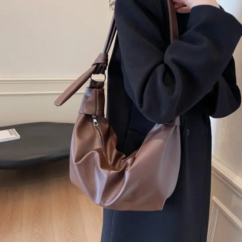 Большие однотонные сумки через плечо женская сумка-хобо на для женщин зима 2024