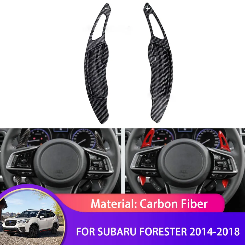 2x Carbon Fiber Steering Wheel Gear Shift Shifter Extension Cover For Subaru Forester SJ 2014 2015 2016 2017 2018 Paddle Shifter