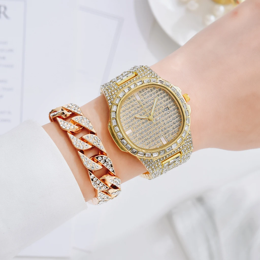 2PCS Frauen Uhren Set Neue Rose Gold Silber Damen Armband Uhr Armbanduhr Damen Quartz Kleid Uhr Damen Feminino Reloj
