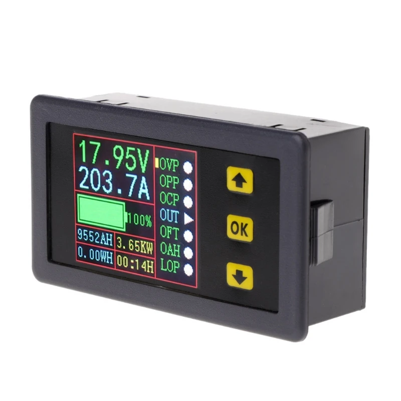 

Compact Charge-Discharge Monitor 0-90V 100A Ammeter Voltmeter Battery Capacity Amp-Hour Watt-Hour Power Time Multimeter