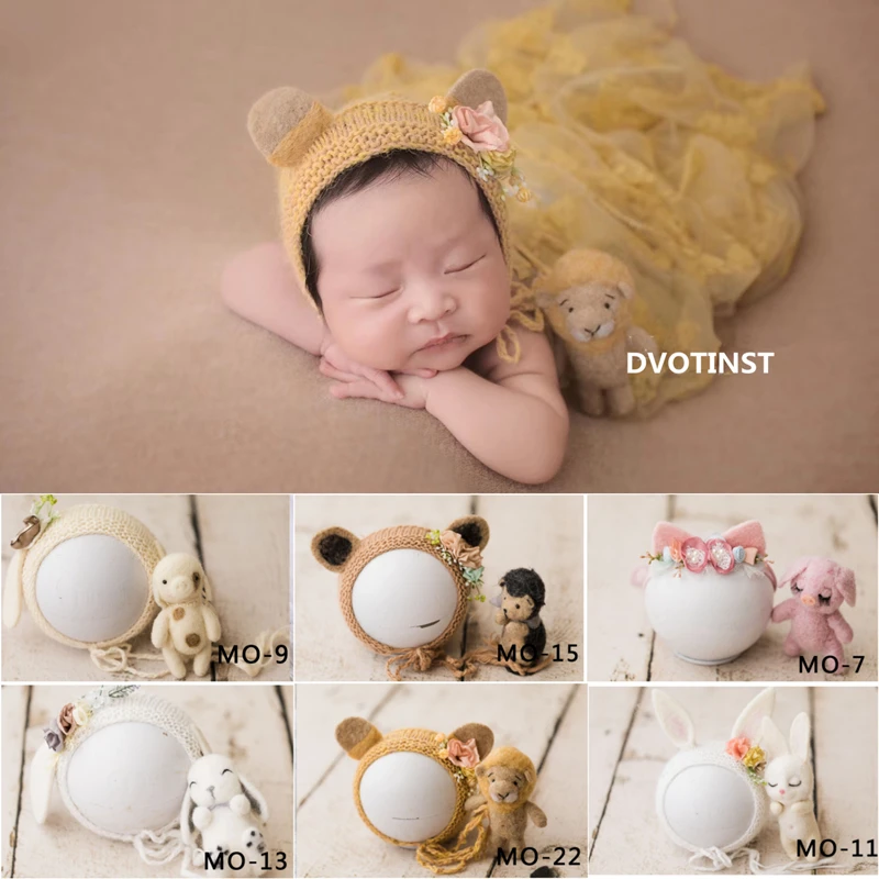 

Dvotinst Newborn Photography Props Baby Floral Headband Bonnet Cute Animial Doll Fotografia Accessorio Studio Shoot Photo Props